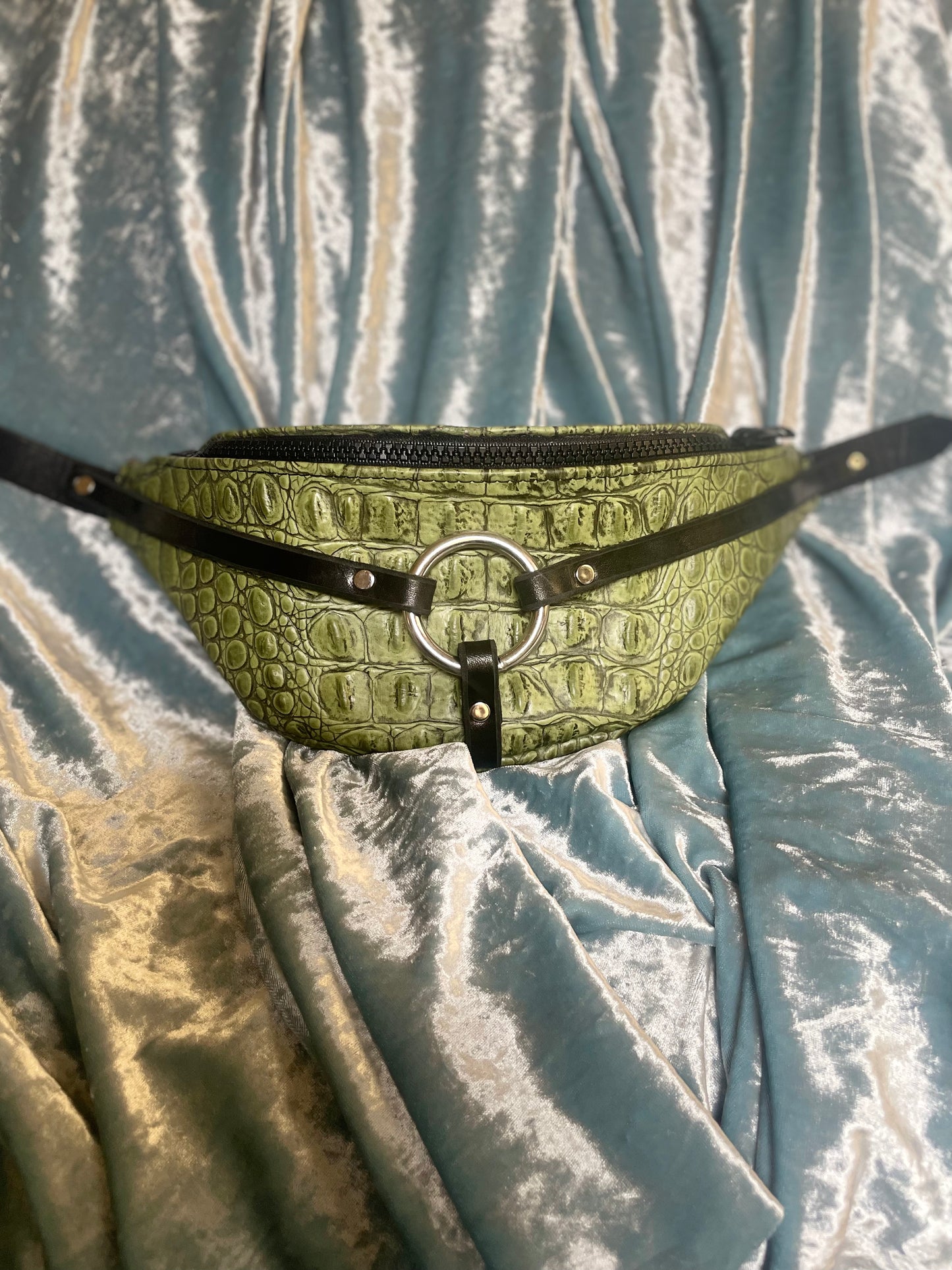 Olive Croc with Black Harness