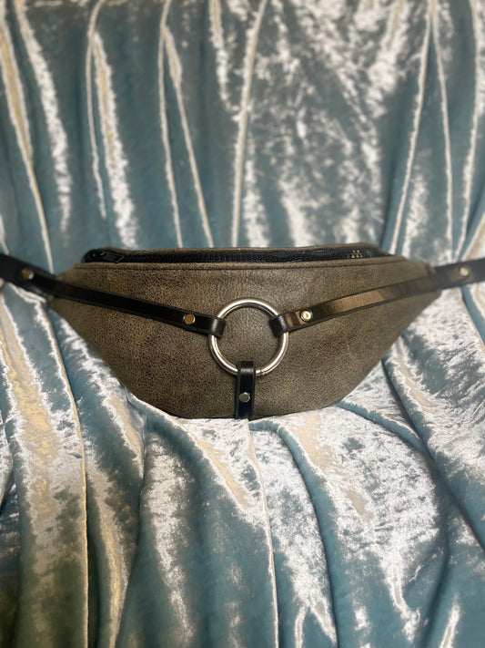 Olive Fannypack with Black Harness Detail