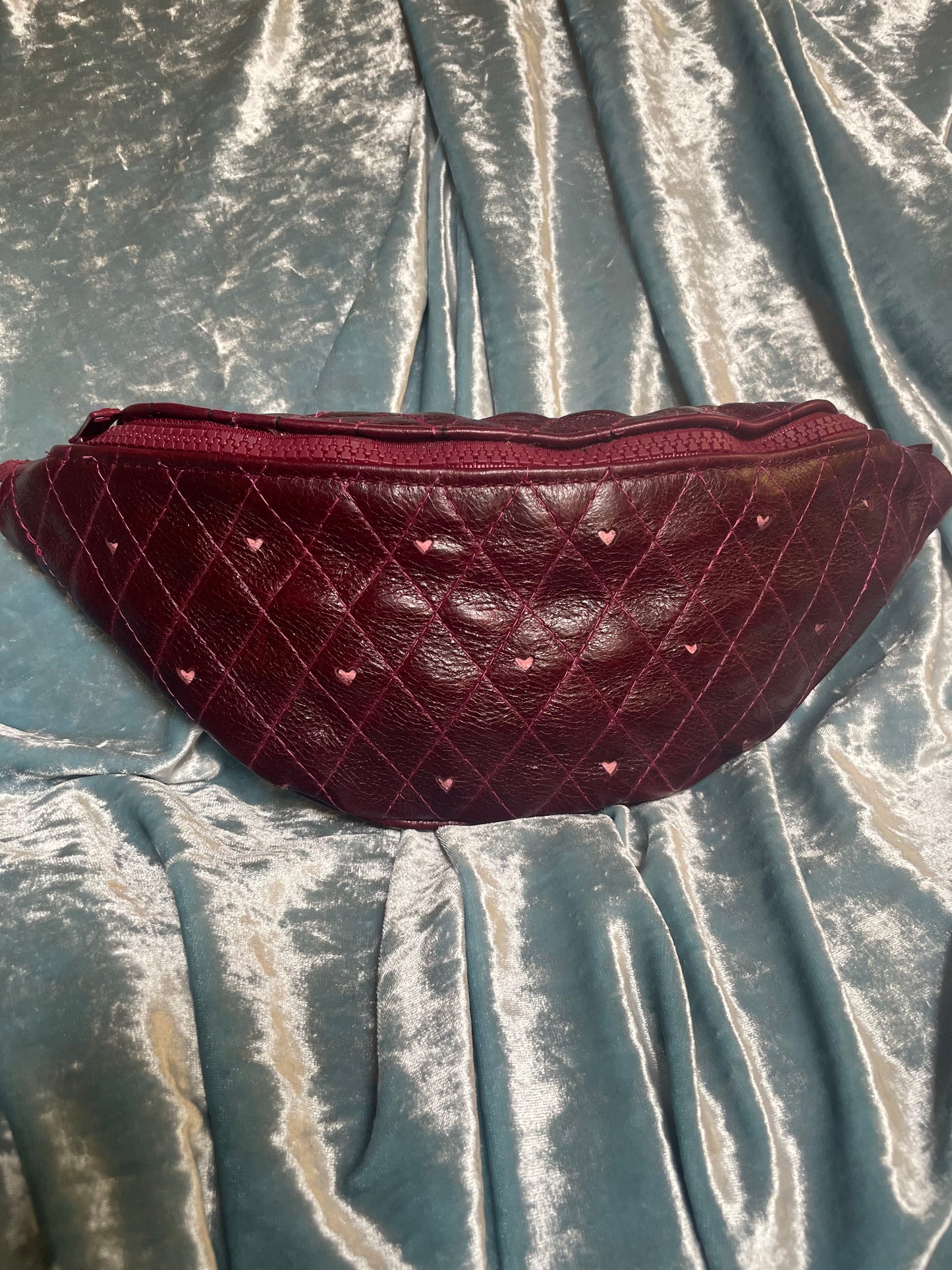 Quilted Burgundy Fannypack with Hearts