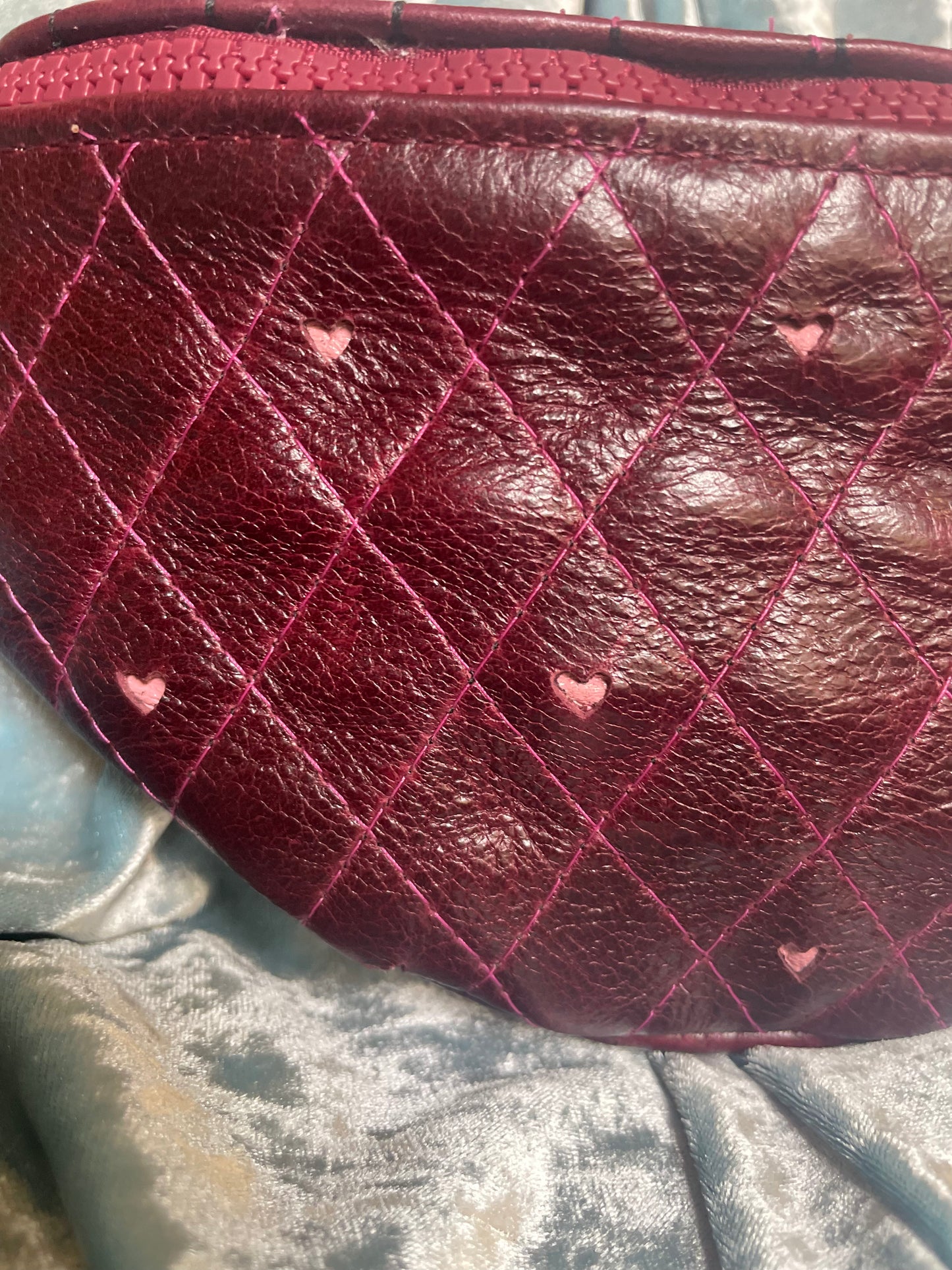 Quilted Burgundy Fannypack with Hearts