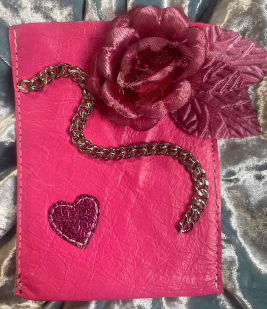 Hot pink with red rose, gold chain and sparkle heart